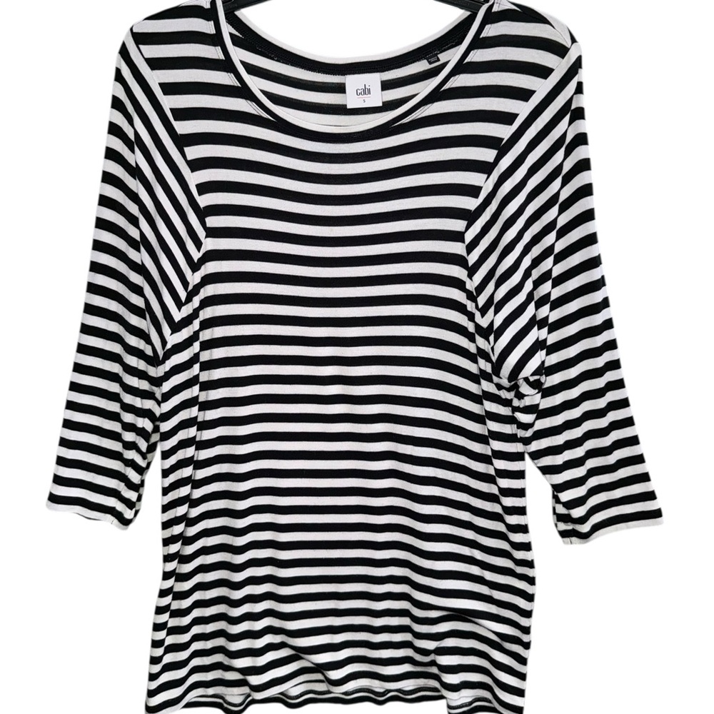 CAbi Black & White Striped Bistro Mid Length Sleeve Top Size Small